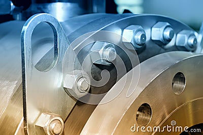Steel parts for heavy industry machinery. Brown toned image Stock Photo