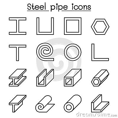 Steel Pipe icons set in thin line style Vector Illustration