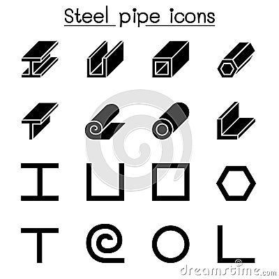 Steel Pipe icons set Vector Illustration