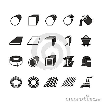 Steel pipe and roll steel metal product vector icons Vector Illustration