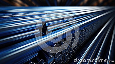 Steel pipes of different diameters in the warehouse of pipelines and spare parts for oil refining petrochemical Stock Photo