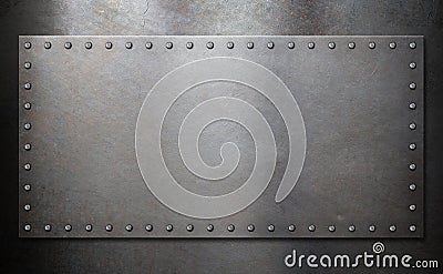 Steel plate with rivets over metal background Stock Photo