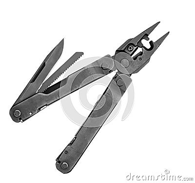 Steel pliers folding multi tool opened Stock Photo