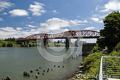 Steel railway bridge Stock Photo