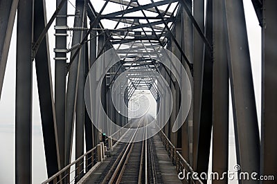 Steel railway bridge in black and white Stock Photo