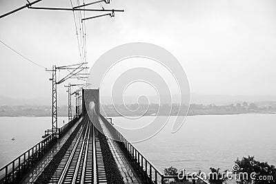 Steel railway bridge in black and white Stock Photo