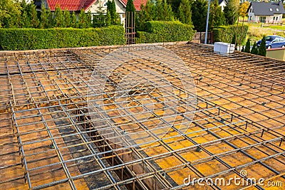 Steel reinforcement for the concrete floor Stock Photo