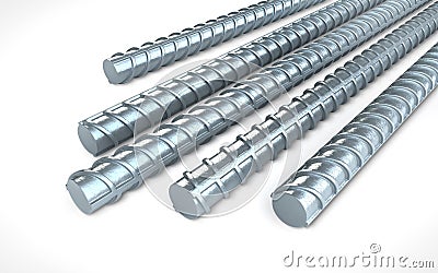 Steel reinforcement rebars on white background, construction ind Stock Photo