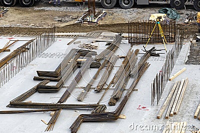 Steel reinforcement rods used to reinforce concrete Stock Photo