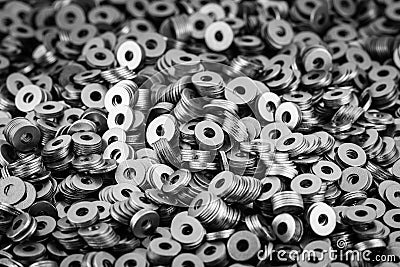 Steel ring circle, metal shining washers Stock Photo