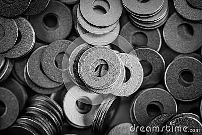 Steel ring circle, metal shining washers Stock Photo