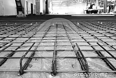 Steel rod under filling of concrete floors Stock Photo