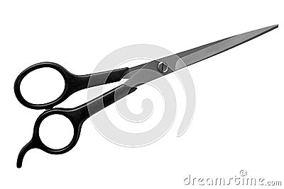 Steel scissors with black handles isolate Stock Photo