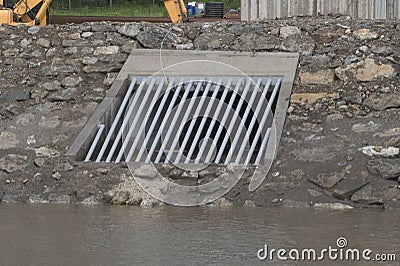 steel shoring on the river bank Stock Photo