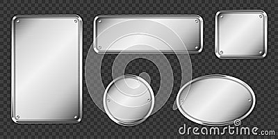 Steel or silver plates, name plaques empty mockup Vector Illustration