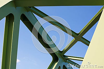 Steel structure close-up of a green painted bridge Stock Photo