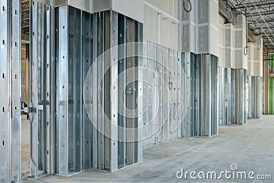 Steel stud construction in a modern office building Stock Photo