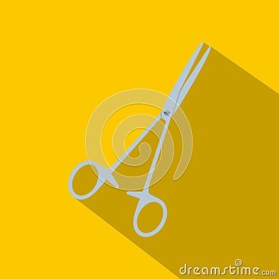 Steel surgical forceps icon, flat style Vector Illustration