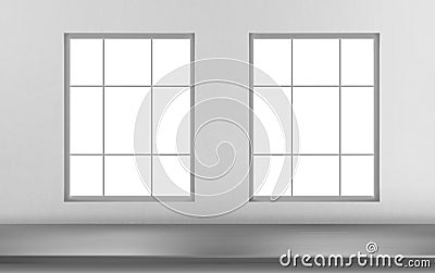 Steel table surface front of windows on white wall Vector Illustration