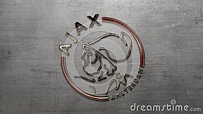 Steel version of the Ajax Amsterdam football club logo - 4k high res background Editorial Stock Photo