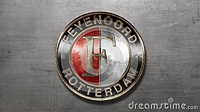 Steel version of the Dutch Feyenoord Rotterdam football club logo - 4k high res background Editorial Stock Photo