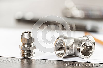 Steel water fittings and connections Stock Photo