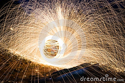 Steel wool sparks Stock Photo