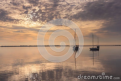 Steely Gray Morning Manteo North Carolina Waterfront Stock Photo