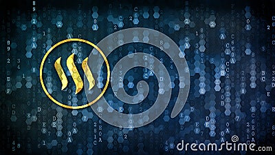 Steem - Coin Pictogram on Digital Background. Stock Photo