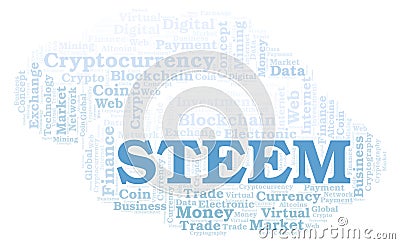 Steem cryptocurrency coin word cloud. Stock Photo