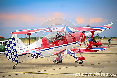 Steen Skybolt aerobatic airplane performing a demonstration flight at Timisoara Airshow, Romania Editorial Stock Photo