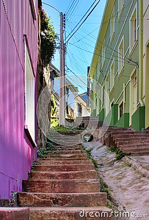 Steep alleyway in valparaiso Stock Photo