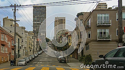 Steep city street in San Francisco, USA Editorial Stock Photo
