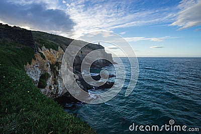 Steep cliff on ocean in Dunedin Stock Photo