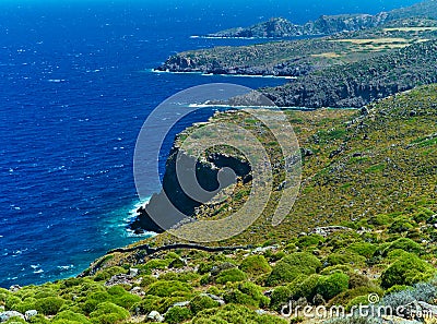 Steep coastline in Patmos island, Greece. Stock Photo