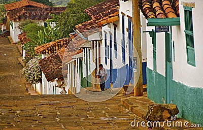 Steep cobbled street, rural Colombia Editorial Stock Photo