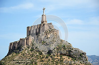 Steep hill of Monteagudo with Islamic castle Stock Photo