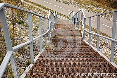 Steep metal staircase Stock Photo