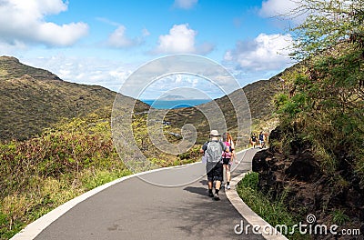 Steep paved trail up to the lighthouse on Makapuu point on Oahu, Hawaii Editorial Stock Photo