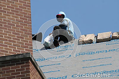 Steep Peak Roof Work 2020 I Editorial Stock Photo