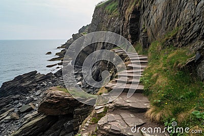 steep rocky pathway leading to a cliff edge Stock Photo