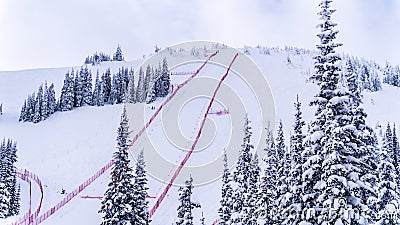 Steep Speed skiing slope at Velocity Challenge and FIS Speed Ski World Cup Race at Sun Peaks Ski Resort Editorial Stock Photo