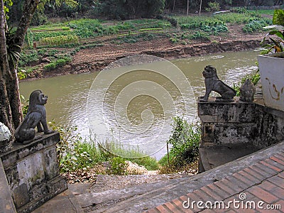 A steep stairway in Luang Prabang, Laos Stock Photo