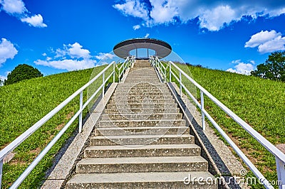 Steep stairway up to a monument to the flight pioneer Otto Lilienthal. Stock Photo
