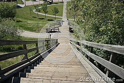 Steep Wooden Stairway Downward View Stock Photo