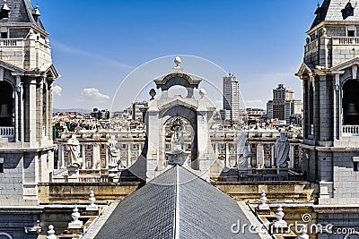 The steeple of Cathedral of Almudena Stock Photo