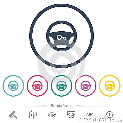 Steering lock flat color icons in round outlines Vector Illustration