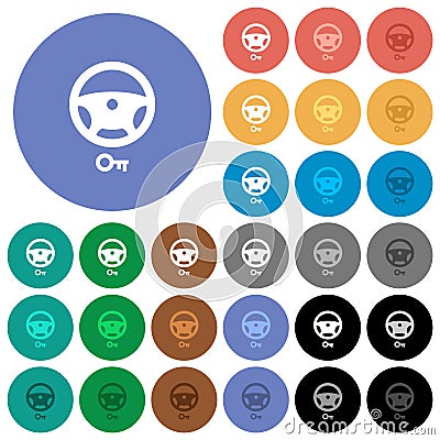 Steering lock round flat multi colored icons Vector Illustration