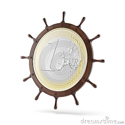 Steering ship wheel with euro coin Stock Photo