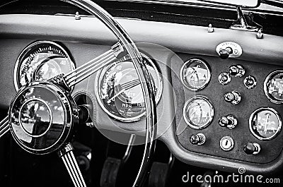 Steering wheel and dashboard in historic vintage car Editorial Stock Photo